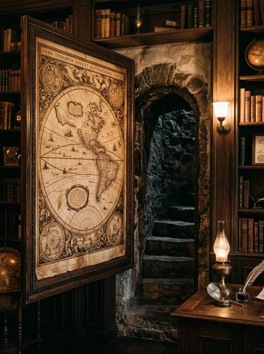 Hidden Door With a Vintage Map or Art Print Cover