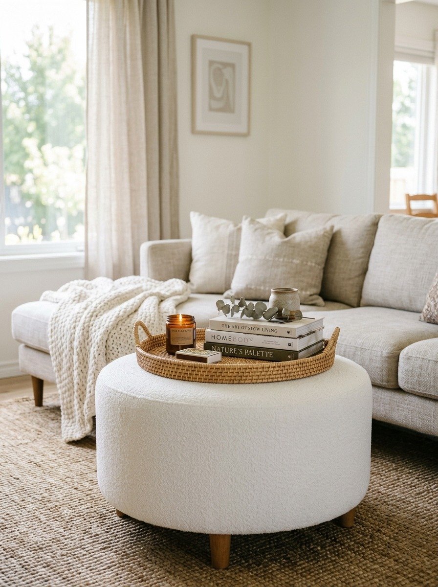 Add a White Ottoman for Function and Softness