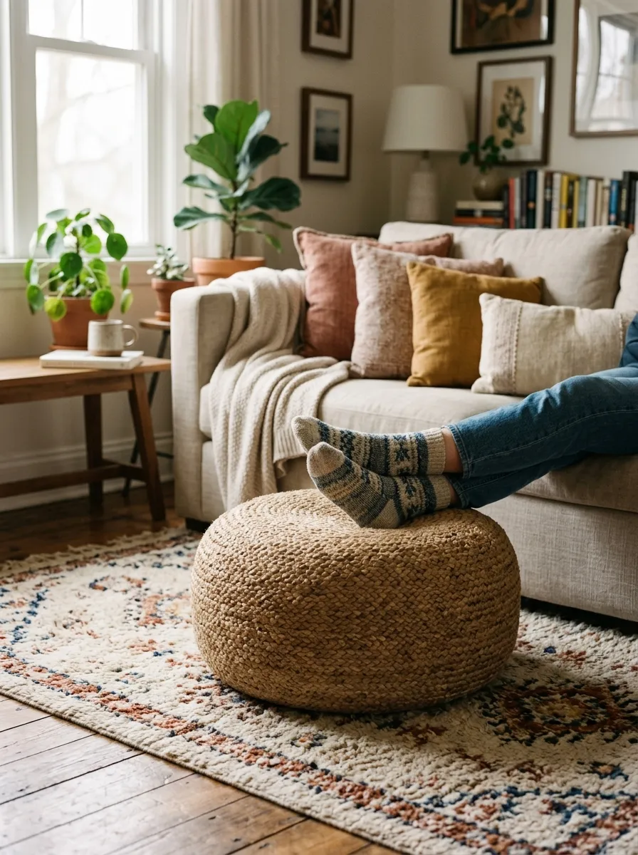 Add a Woven Pouf as Flexible Seating