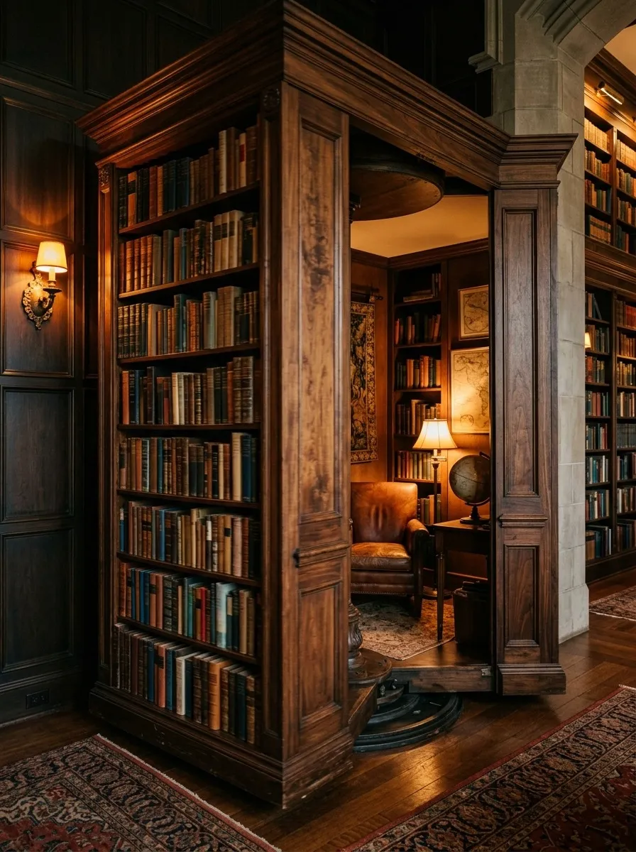 Hidden Door Using a Rotating Bookcase Mechanism