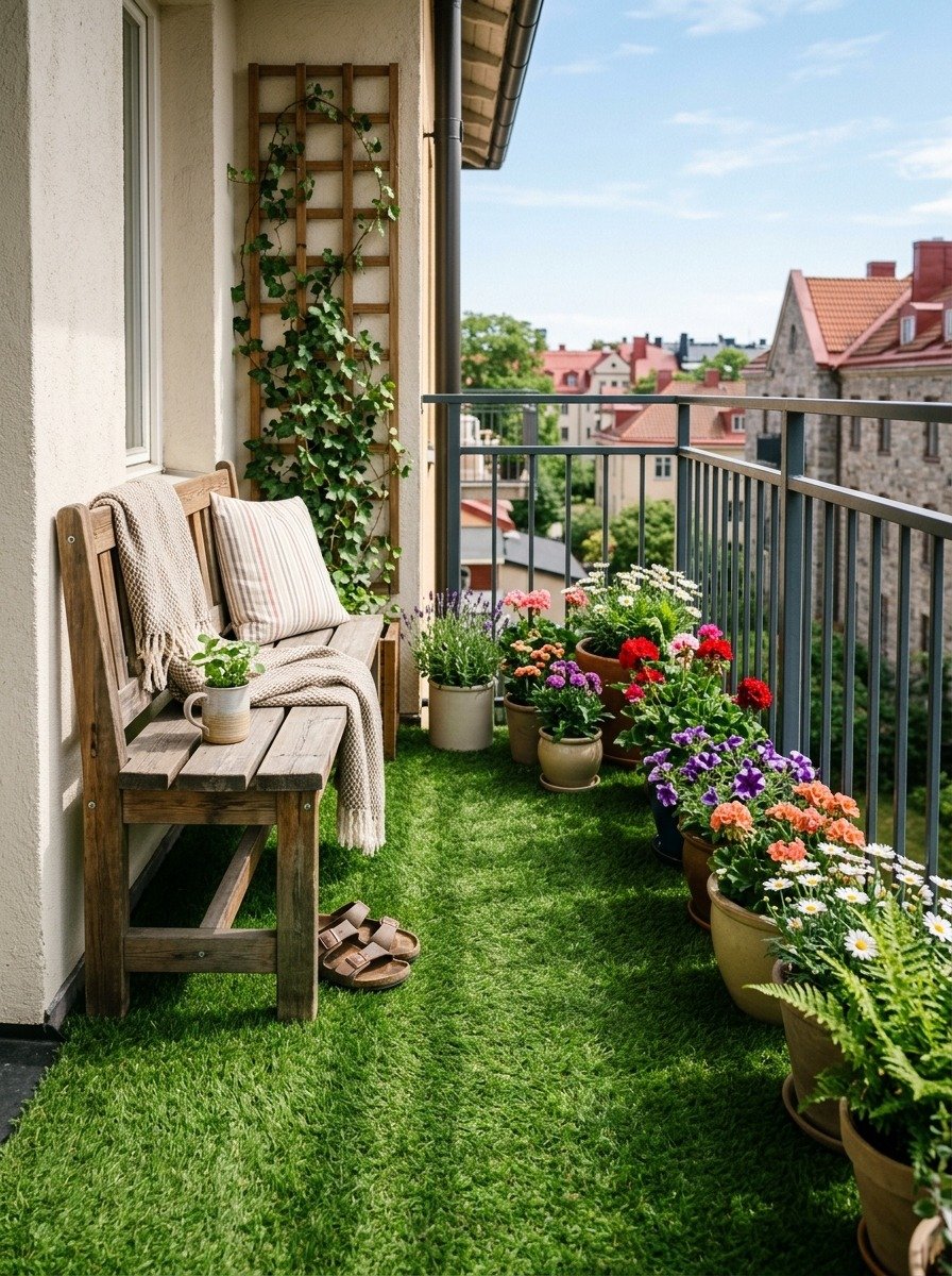 Add a Faux Grass Mat for a Garden Feel