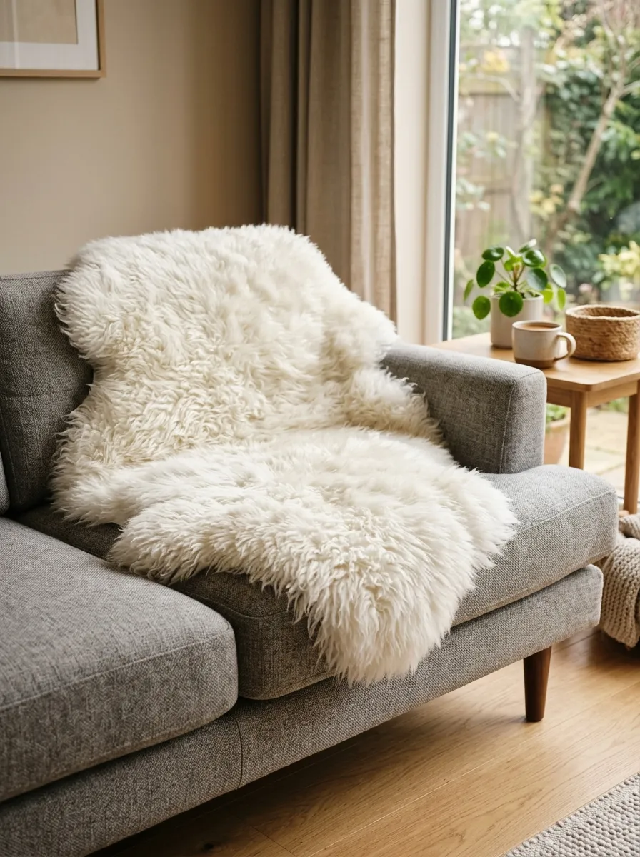 Layer a Sheepskin Throw Over One Cushion