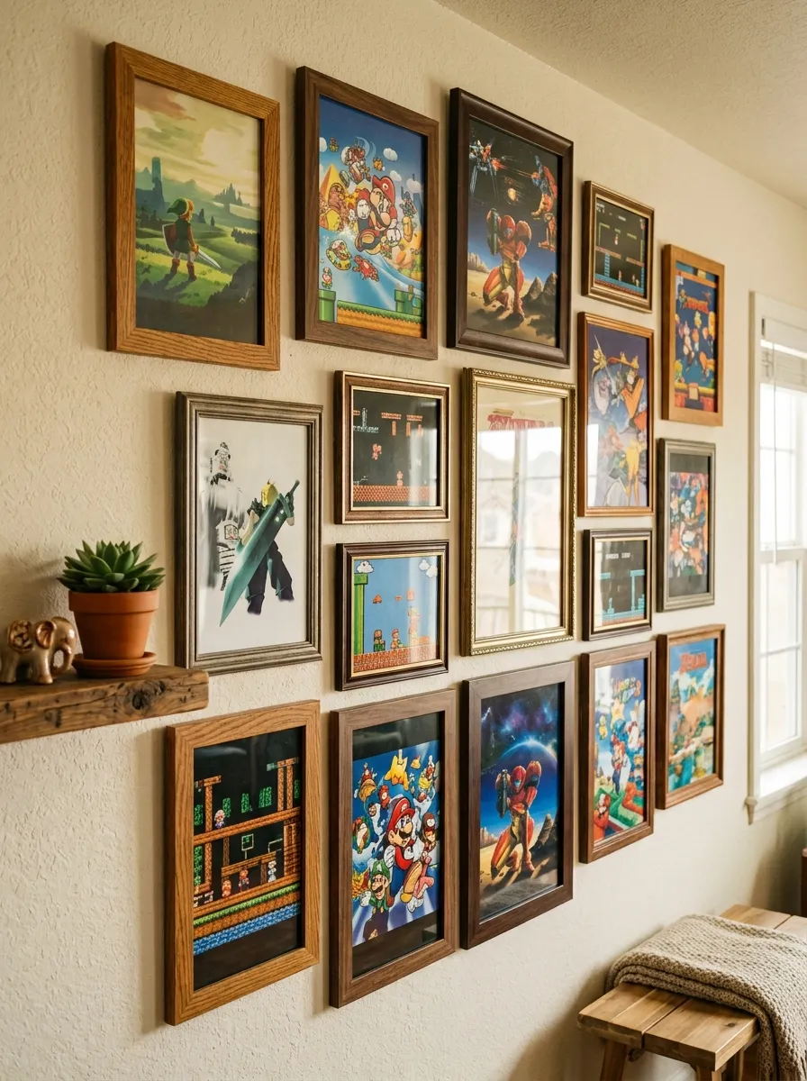 Gallery Wall of Retro Game Posters