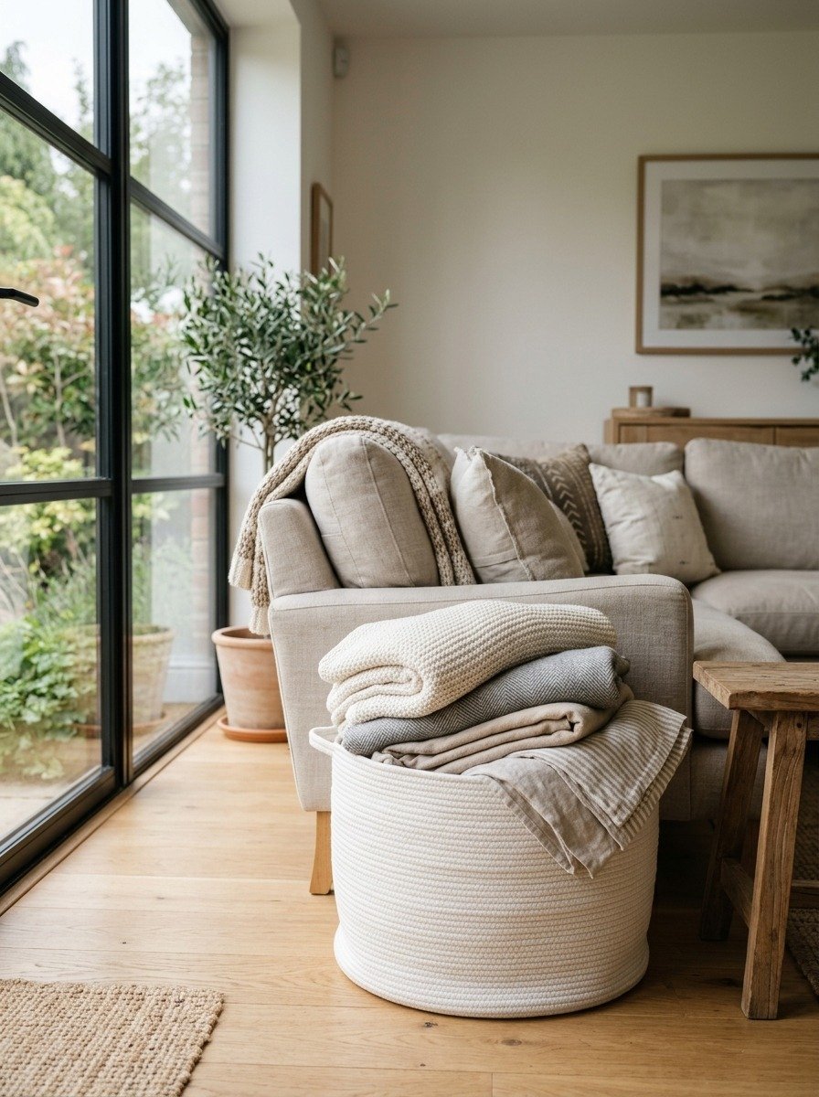Add a Woven White Basket for Storage