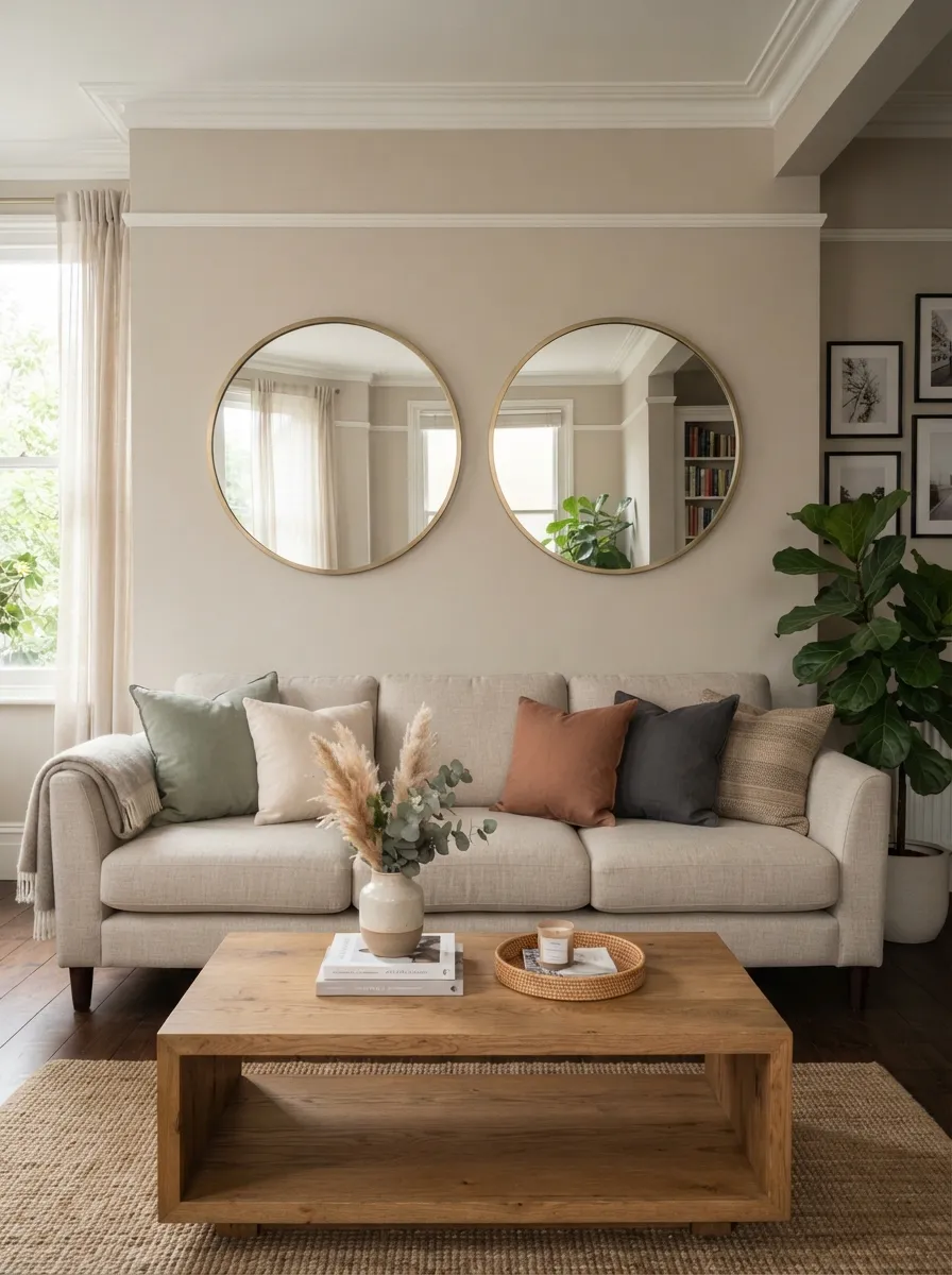Round Mirror Duo Over a Sofa