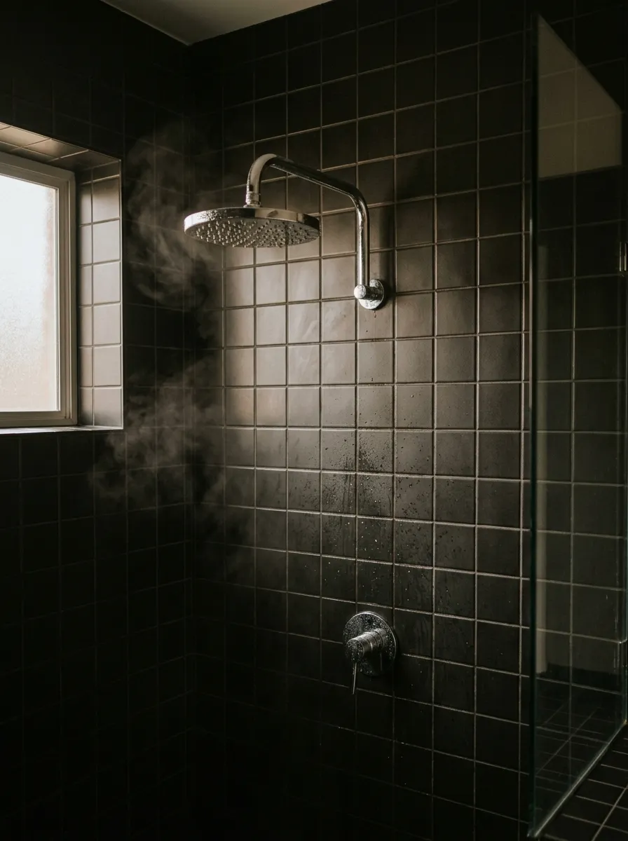 Matte Black Tile Accent Wall