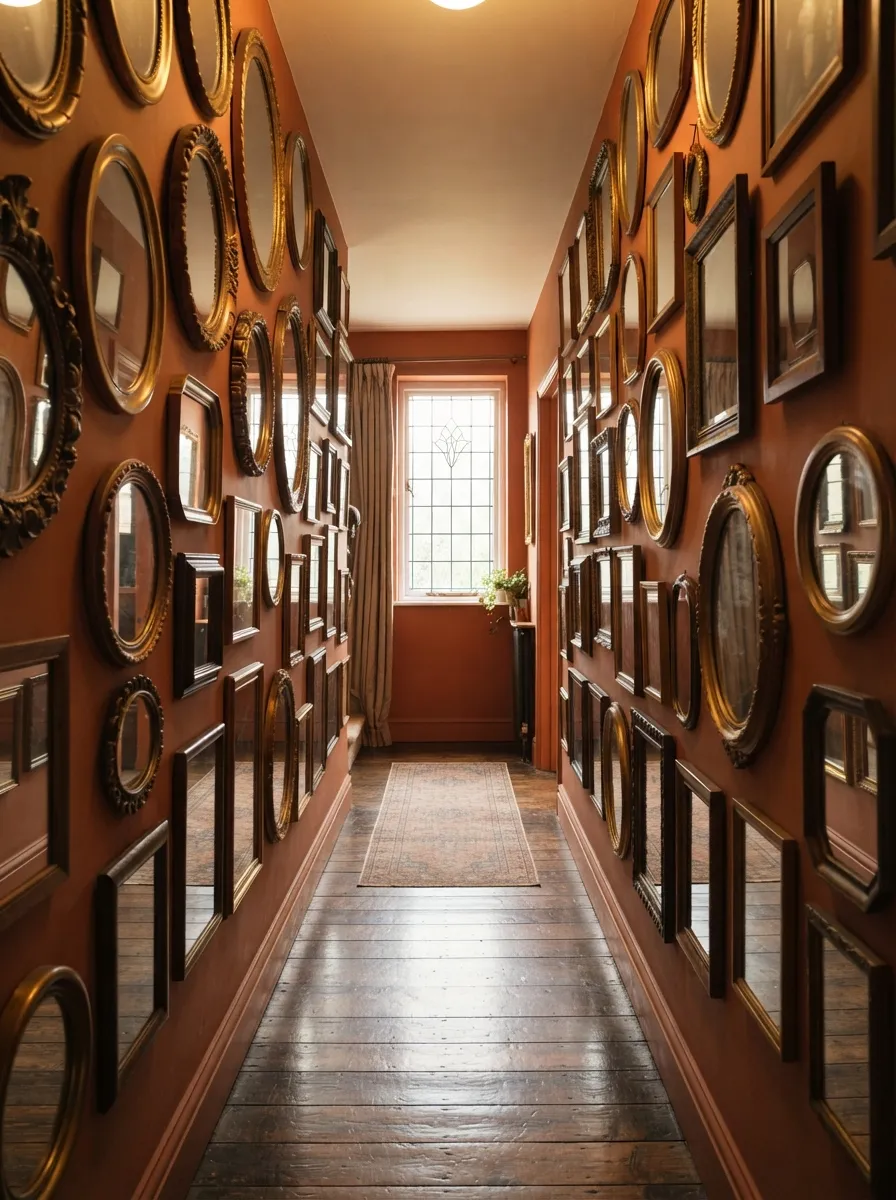 Vintage Mirror Collage in a Hallway
