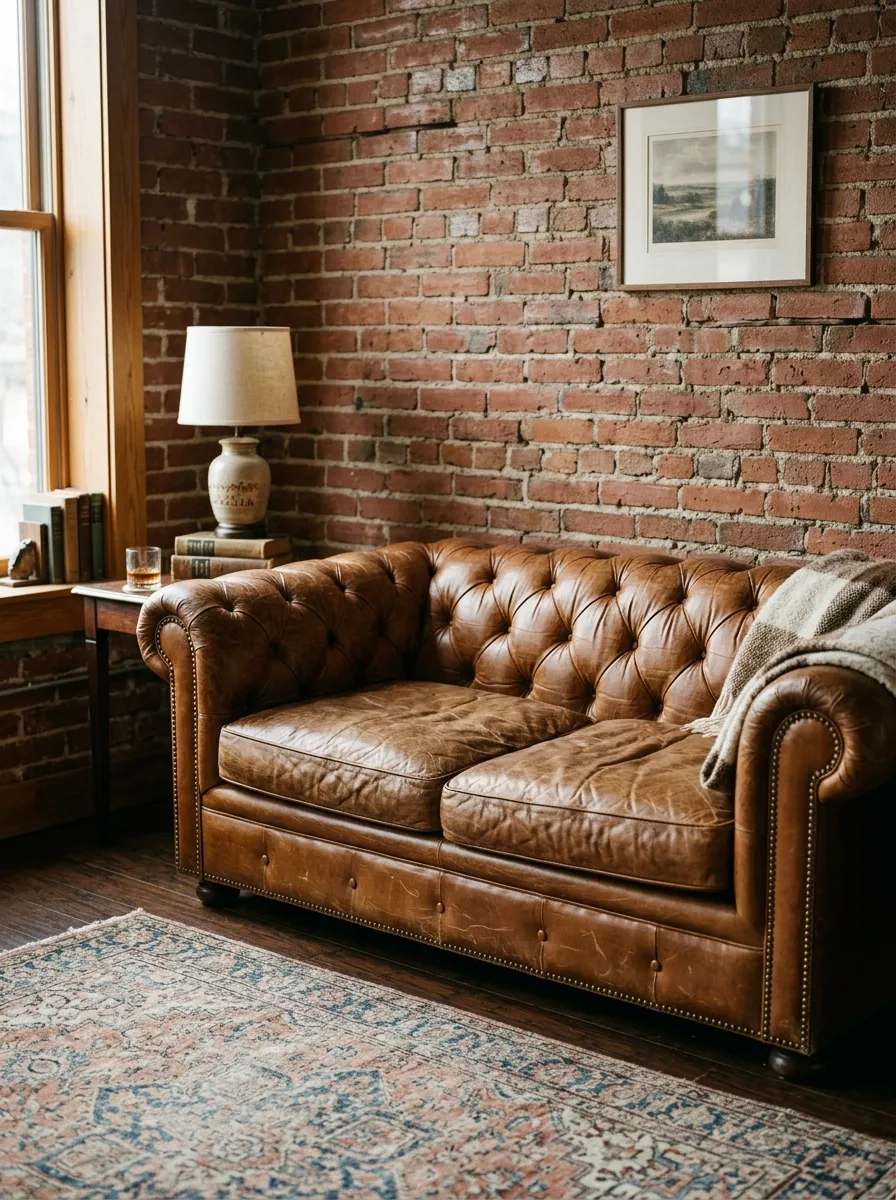 Leather Sofa in Cognac Tone