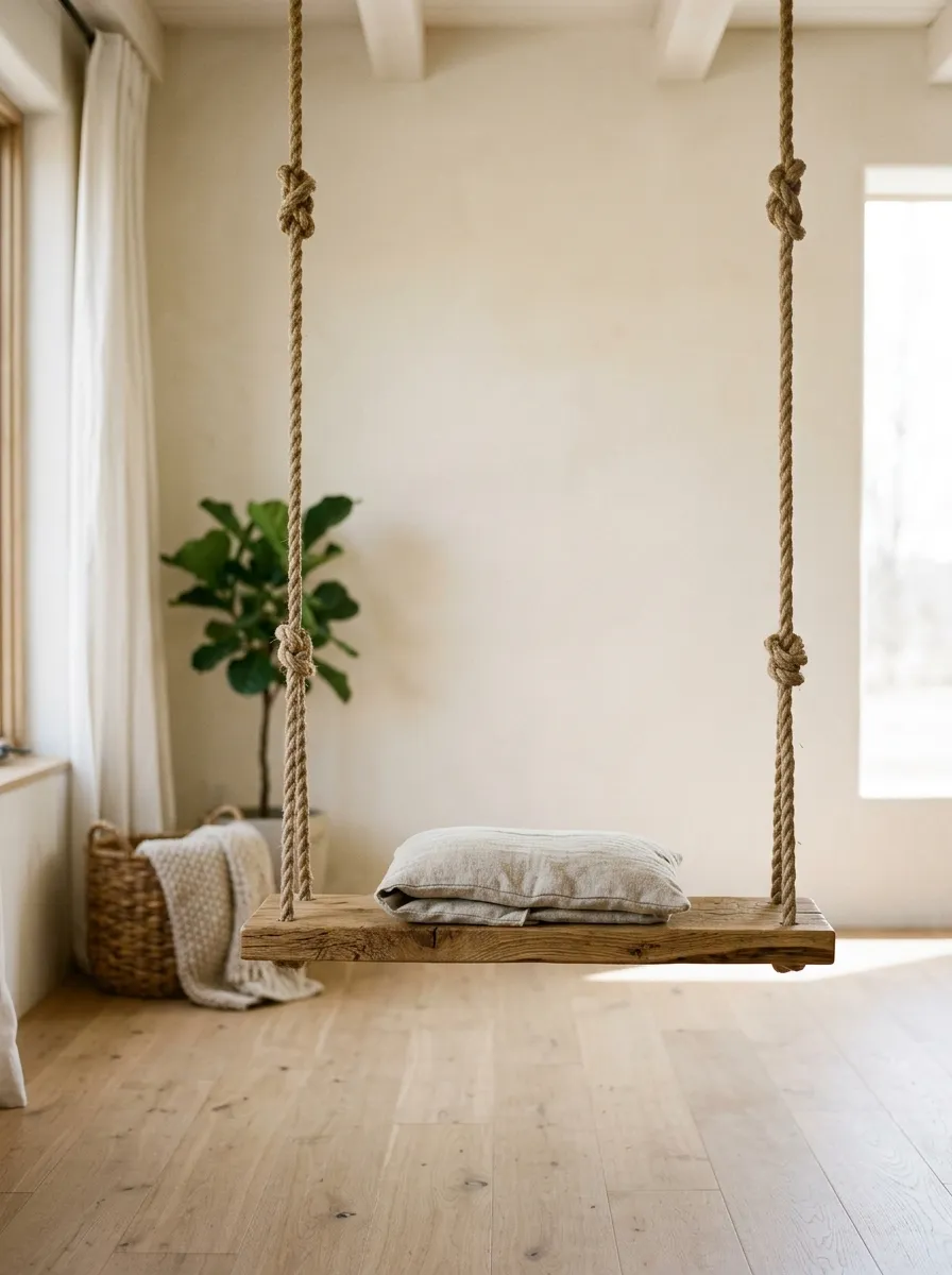 Wooden Plank Swing with Rope