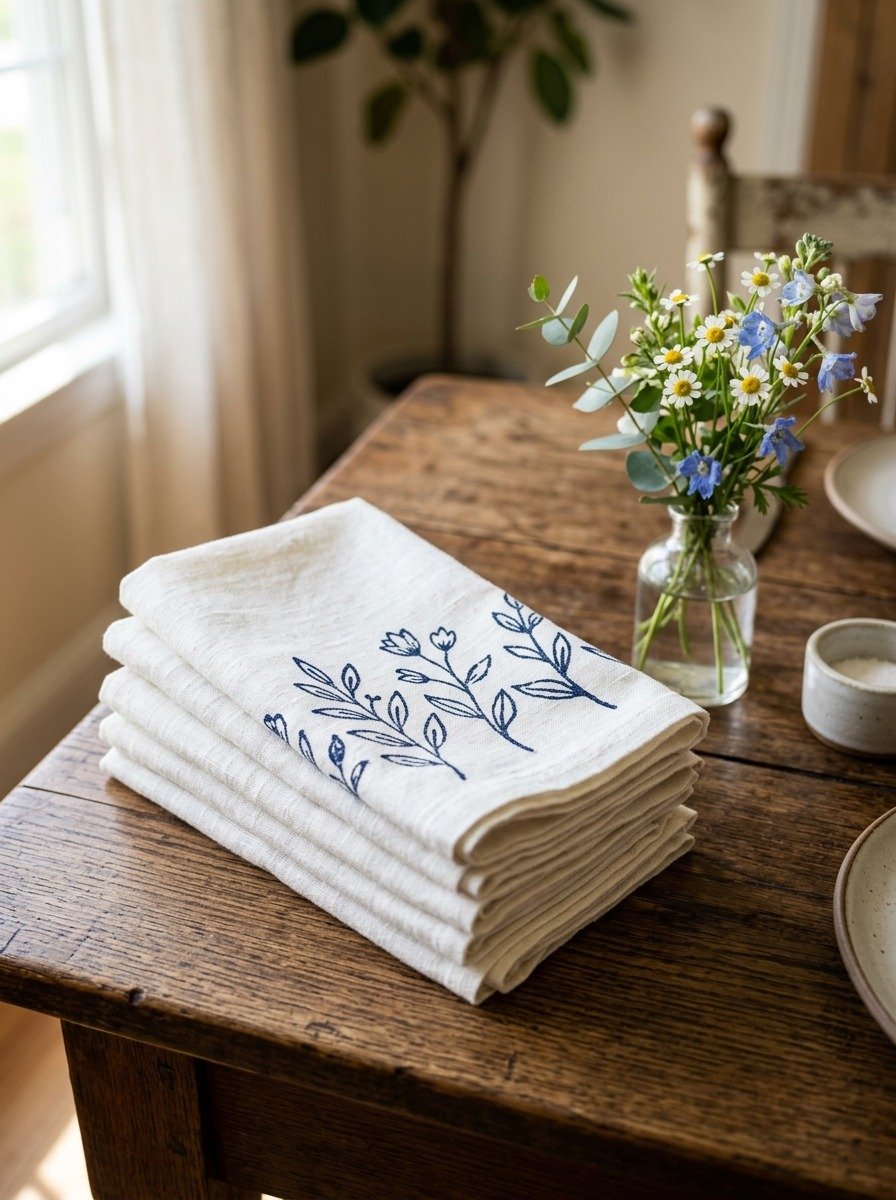 Hand Stamped Linen Napkins