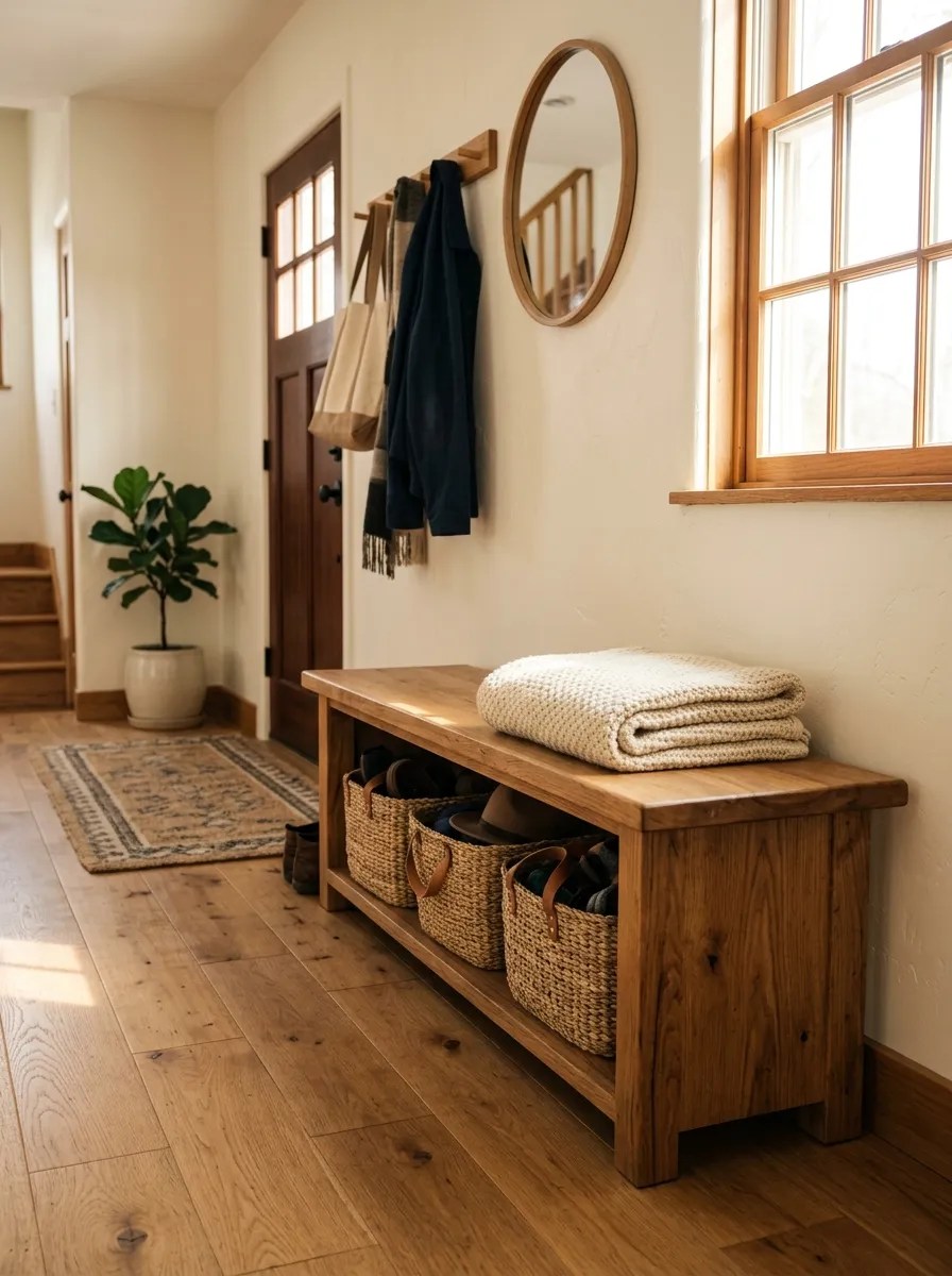 Bench with Storage Baskets