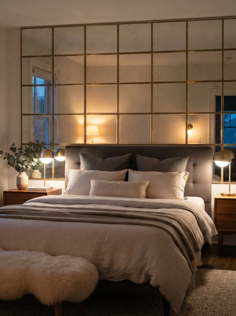 Mirror Panels Behind a Headboard