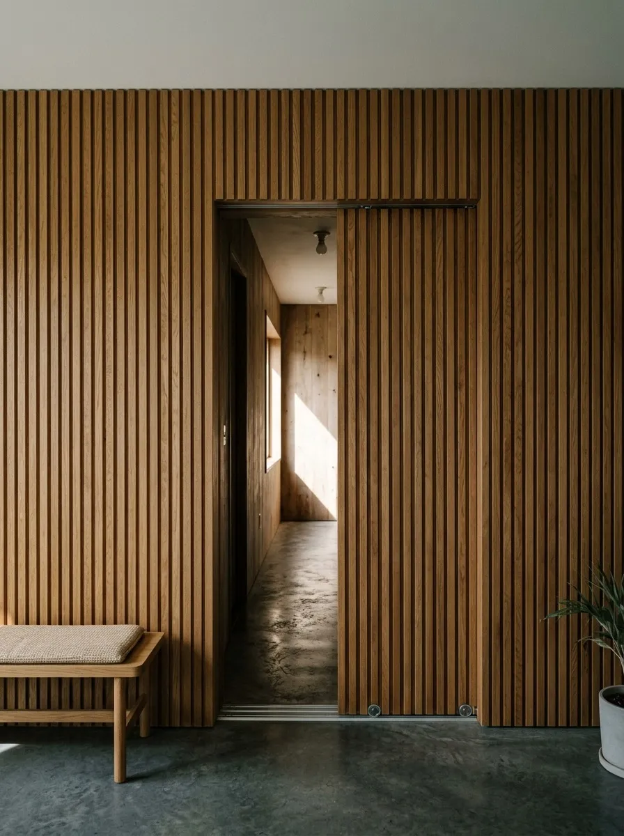 Sliding Panel Door Disguised as Wood Paneling