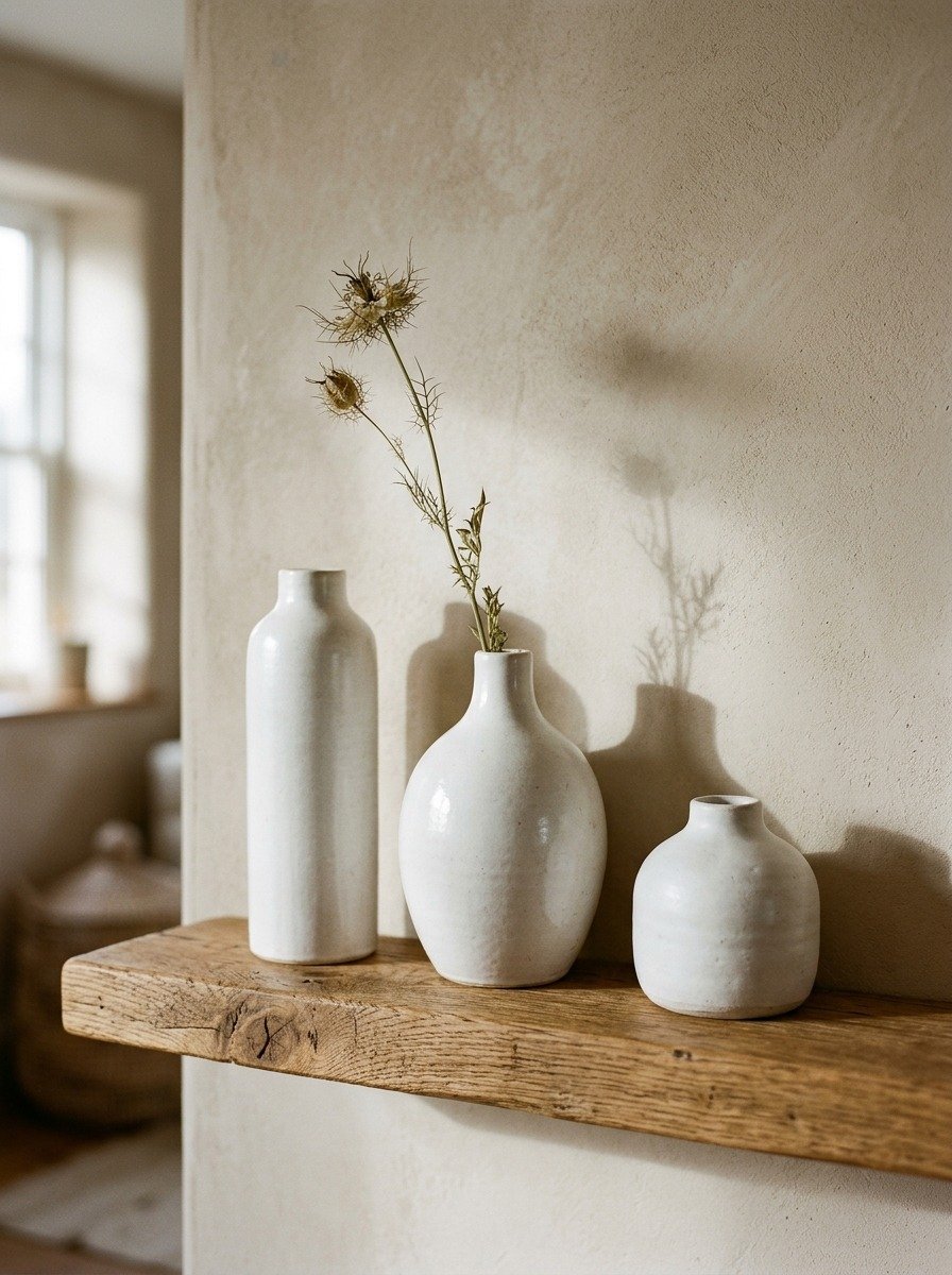 Display White Ceramic Vases in Varying Heights