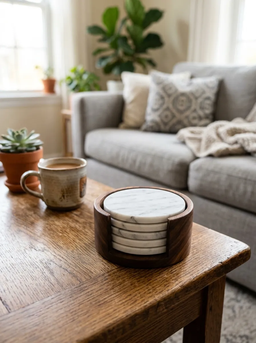 Add A Stack Of Coasters In A Holder